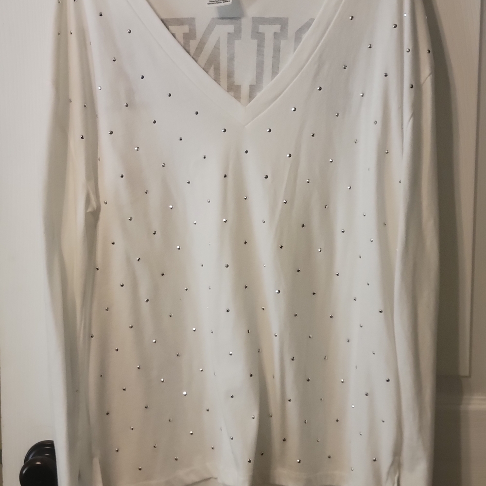 White V-Neck Studded Women's Top